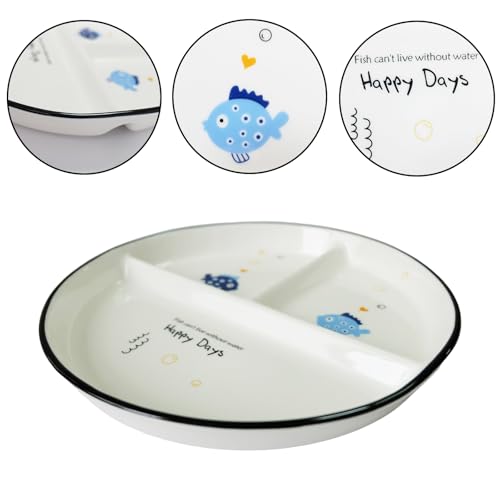 Hoshisea 2 pièces Assiette Compartiment Adulte, Assiette Divisée en Céramique, Assiettes Divisées, pour Adultes Et Enfants, pour Repas Fractionnés, Fêtes, Collations, Desserts (Motif Poisson) – vue 3