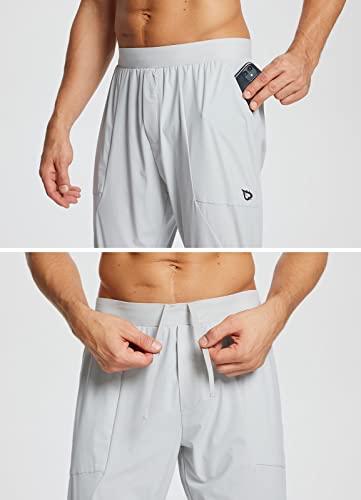 Baleaf Men's Running Pants Zipper Legs Athletic Track Pants Lightweight Trail Run Hiking Workout Quick Dry Pockets Light Grey L #TOP3