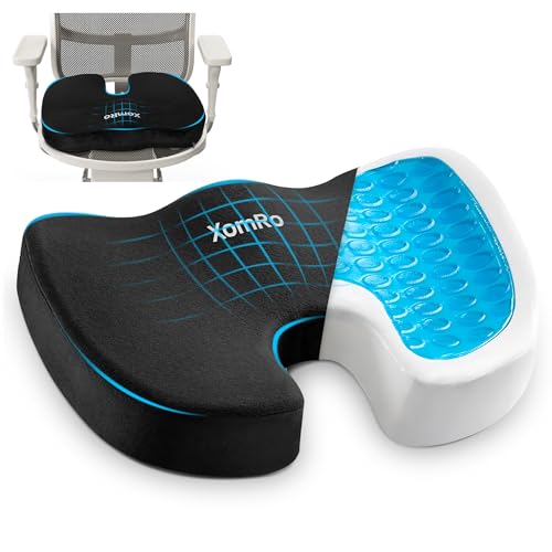 XomRo Cooling Gel Ergonomic Memory Foam Seat Cushion Orthopedic Coccyx Cushion Chair Pillow for Tailbone Pain Relief, Sciatica, Back & Hip Support Office Chair, Car, Travel, Gaming & Long Sitting