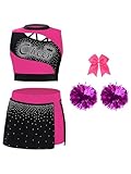 JEATHA Kids Girls Cheer Leader Costume Cheerleading Uniform Dress Dance Crop Top with Skirt 4Pcs Set Hot Pink 16
