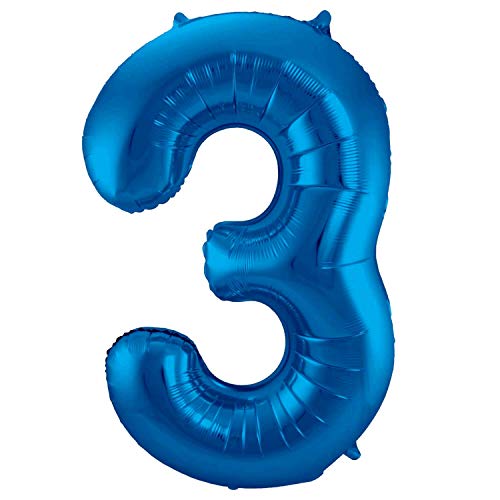 Globo de 86 cm, azul, para cumpleaños, número 3
