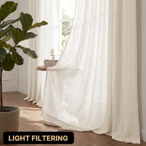 PrinceDeco Linen Semi Sheer Curtains for Living Room, 52x63 inch, Ivory - image 2