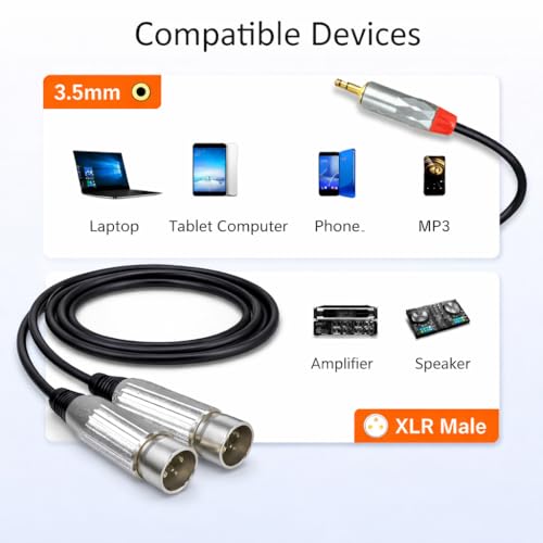 Image of MX RCA Cable AUX to RCA Y Splitter Cable To 2 Rca Stereo Audio Cable PERENT (3.5mm to Dual 3-Pin Male XLR Mic Cable, 5 METER)