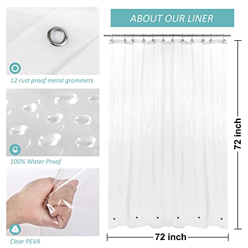 Image of Mrs Awesome Extra Long Shower Curtain Liner with 6 Magnets 72 x 84 inch, Clear PEVA 8G Heavy Duty Thick Plastic Shower Curtain, Waterproof, 72x84