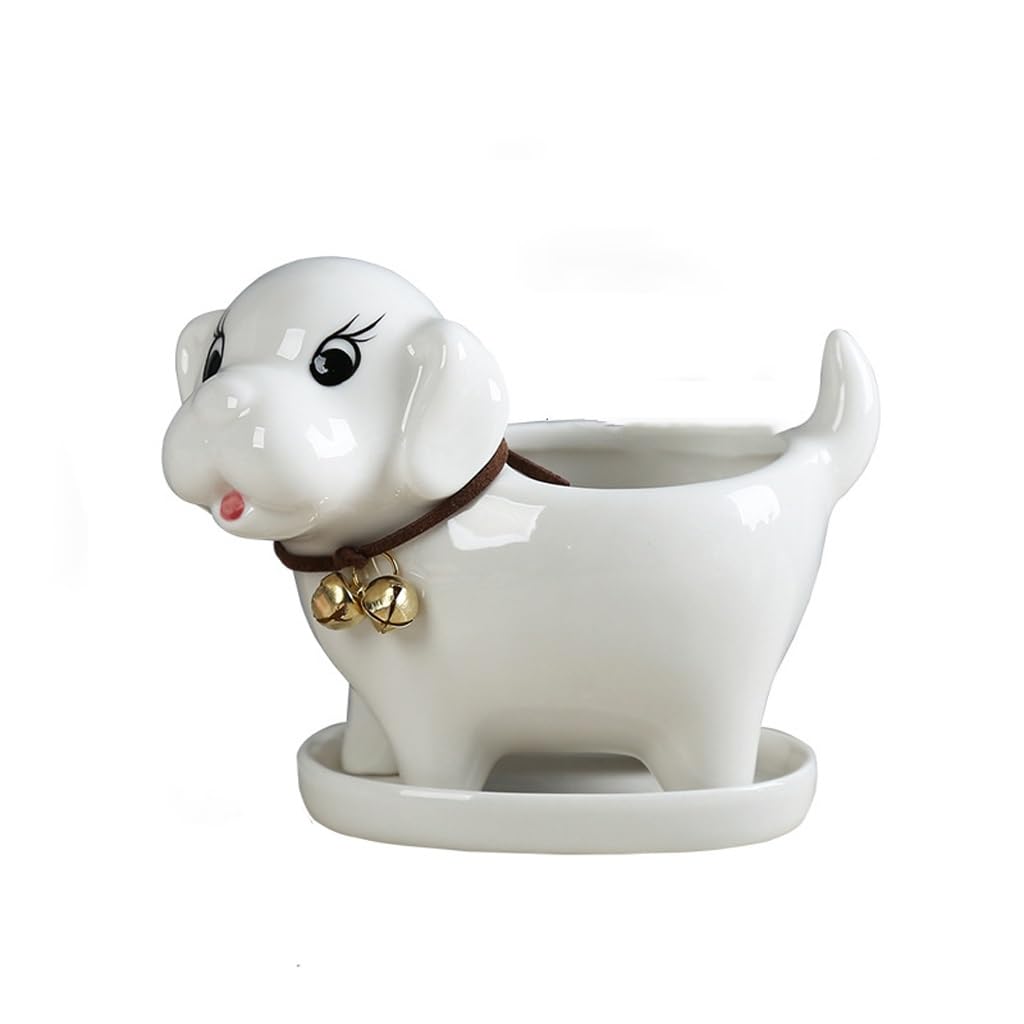 GELASIGE Flower Pots European Simple Puppy Succulent Flowerpot, Ceramic Flowerpot, Creative Desktop Plant Container, Home Decoration Ornaments Outdoor Flower Pots(A)