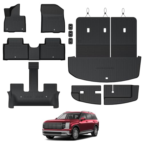 GALVAGNITE Floor Mats for Hyundai Palisade Gasoline 2026 All Weather Floor Mats Trunk Cargo Liner with Backrest Protectors Accessories Full Coverage Set (Fit 7/8 Seats)