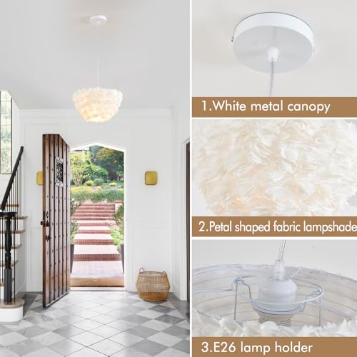 Image of ZYLEISENBAO White Pendant Light Modern Ceiling Hanging Lighting Dinning Room Chandelier Flower Pendant Lights for Kitchen Island Living Room Entry Restaurant Hotel Hallway Cafe Women Bedroom
