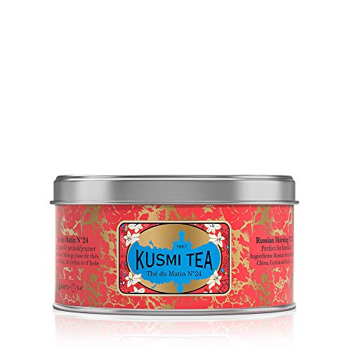 Kusmi Tea - Russian Morning N°24 - Russian Black Tea Blend Made with Chinese and Ceylon Black Tea - 4.4oz of All Natural, Premium Loose Leaf Black Tea Blend in Eco-Friendly Metal Tin (50 Servings)