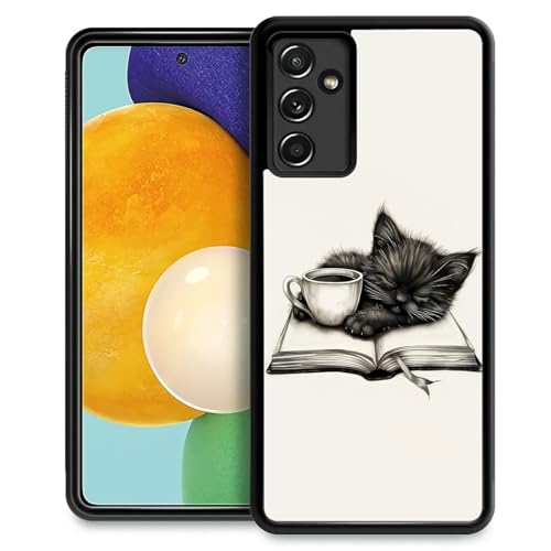 FKBRCL4U for Samsung Galaxy A14 5G Case, Cat Read Book Drink Coffee Pattern Graphic Design Girl Boy Soft Silicone Hard Acrylic Shock Protection for Samsung Galaxy A14 5G
