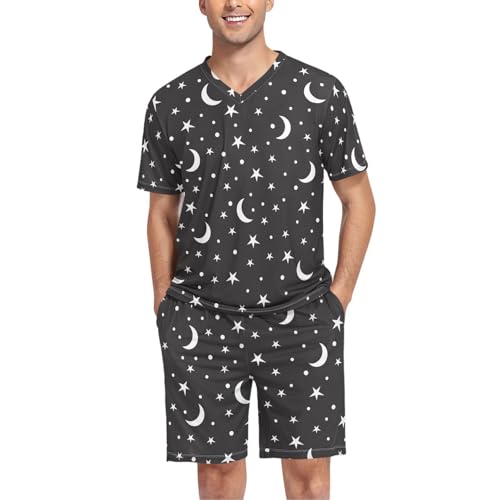 Mens Pajama Set Short Sleeve Stars and Moon 2-piece Lounge Sleep Sets Men's Sleepwear S-XXL