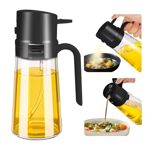 YARRAMATE Pulverizador de aceite 2 en 1 para aceite de cocina Fácilmente rellenable, botella spray aceite cocina de 470 ml alimentos, aceitera spray fácil de, para freidora de aire caliente (Negro)