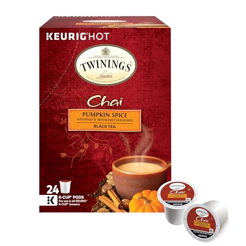 Image of Twinings Pumpkin Spice Chai Black Tea K-Cup Pods for Keurig, 24 Count (Pack of 1), Warm, Spicy & Aromatic, Unsweetened, Caffeinated, Enjoy Hot or Iced