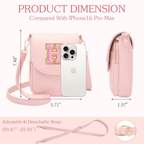 Image of Viverte Crossbody Purse for Teen Girls Small Initial Cell Phone Toddler Purse Leather Triple Compartment Crossbody Bags
