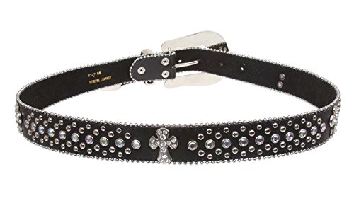 Western Rhinestone Silver Circle Studs and Cross Decoration Leather Belt2
