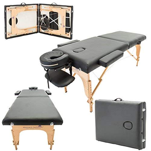MASSAGE IMPERIAL® Charbury Table De Massage - Noir - Table De Massage Pliante Et Légère - 2 Sections - Panneaux D'extrémité en Bois Reiki - 13 Kg Cover