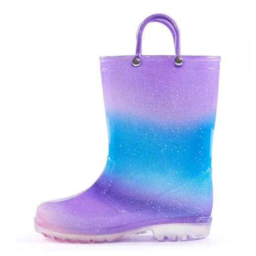 K KomForme Botas de chuva para meninas, botas infantis à prova d'água com glitter e alças fáceis de calçar, Azul, roxo dégradé, 3 Big Kid