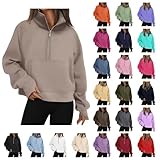 Fall Sweatshirts for Women 2024 Half Zip Cropped Sweatshirt Pullover Fleece Quarter Zip Hoodie Sweatshirt Thumb Hole