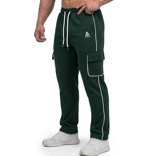 Image of Men's Cargo Track Pants with Side Piping, Drawstring Waist, Gym and Casual Wear