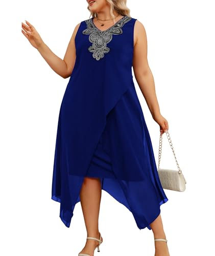 Image of OCSTRADE Womens Plus Size Chiffon Dress Loose Sleeveless Flowy Cocktail Party Midi Dresses