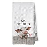 Threegoat Funny Cute Pig Hand Towels for Bathroom,1 PCS Hello Sweet Cheeks Pig Gifts,Animal Decorative Kitchen Towels for Farmhouse Decor,Gifts for Women, Pet Owners Housewarming - B05