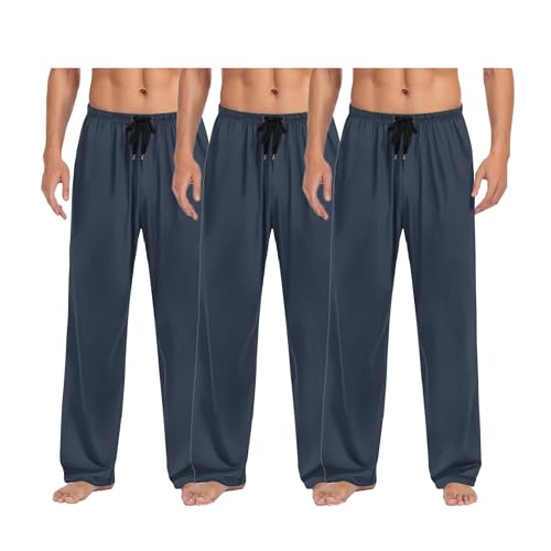 3PC Men's Sleepwear Pajamas Pants Casual Solid Loose Elasticity Pjs Pants Straight Trousers with Pockets