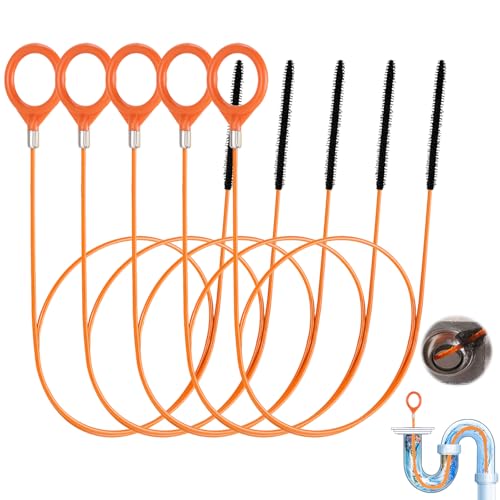 xolear 5 Pièces Brosse de Nettoyage en Spirale, 81 CM, Furet Déboucheur Canalisation, Réutilisables Crochet de Nettoyage Tuyau, Spirales Vidange pour Evier pour Salle Bain, Douche, Cuisin