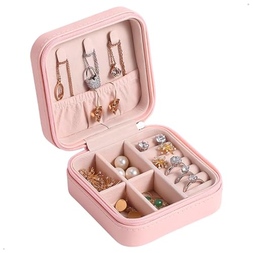 Porta Jóias Mini Estojo Portátil Lille Gold Joias em Couro Sintético com Zíper para Jóias, Maquiagem e Viagem - Rosa