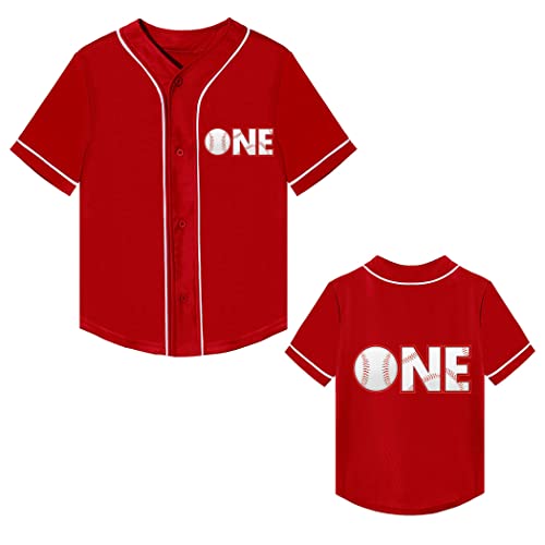 Baby Baseball Jersey 1 Year Old Birthday Party Shirt Short Sleeve Button Tee 1st Infant Toddler T Shirt Gift (Red A,12 Months,12 Months,Little Kid,Unisex,US,Age)