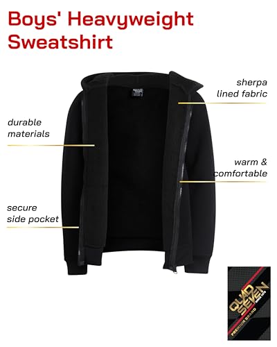 Quad Seven Boys Zip Up Hoodie - Cozy Sherpa-Lined Fleece Zip Up Hoodie - Casual Hooded Sweatshirt for Boys (Sizes: 8-18)2