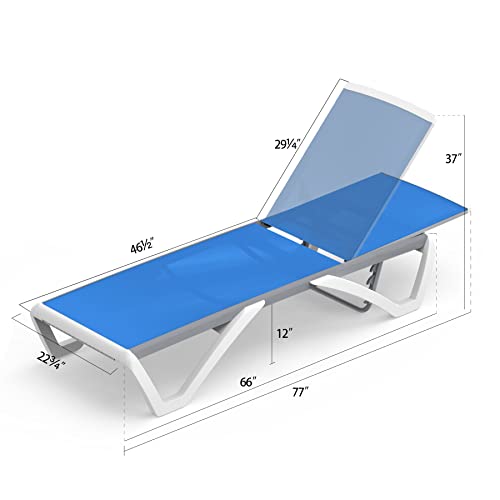 Image of Domi Outdoor Lounge Chair, Aluminum Patio Chaise Lounge with 5 Position Adjustable Backrest and Wheels, All Weather Reclining Chair for Patio, Yard, Balcony, Poolside (Blue)
