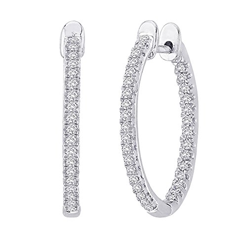 1 Carat t.w. Oval Inside Outside Diamond Hoop Earrings Premium Collection 14K White Gold