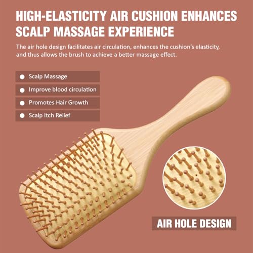 Image of Lyrovo Bamboo Hair Brush for Hair Growth, Natural Bamboo Bristles Detangling Wooden Paddle Hairbrush for Massaging Scalp (Yellow, 24x8cm)