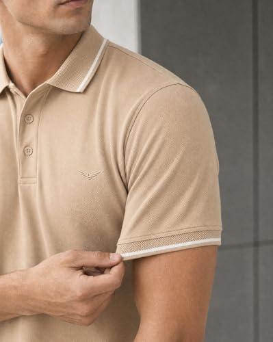 Image of NOBERO Men's Travel Polo T-Shirt | Premium Cotton Stretch Fabric | Anti-Odor & Water-Repellent | UPF 50+ Sun Protection | Regular Fit Polo Collar Casual Wear
