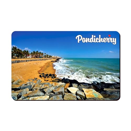 Image of Elegant Fridge Magnet with Themes |Rectangular Size Refrigerator Magnet with Magnetic Rubber Back | Pack of 1, 8.6cm X 5.4cm (Pondicherry - Design 1)