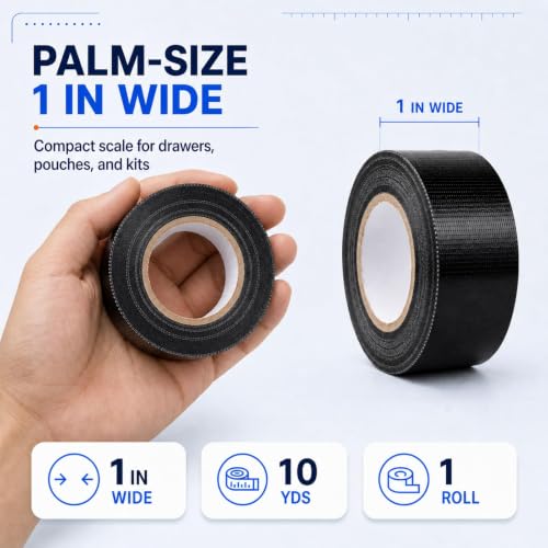 Image of Mini Duct Tape, Black Duct Tape Heavy Duty Waterproof Repairs, 1'' X 10 Yd