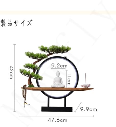 Syfunny装飾品 中国禅スタイルの人工盆栽、LEDライト付き - 自宅のリビングルーム、玄関、オフィスに最適な本物そっくりのフェイク屋内植物装飾 - 理想的な室内装飾ギフト (白磁の仏像) [並行輸入品] [3]