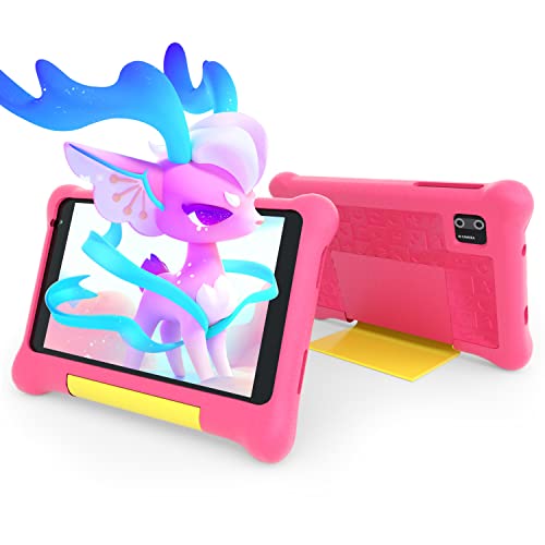 UIVY Tablette pour Enfants 7 Pouces Android 11 Go Quad Core 32GB, Tablette pour Enfants avec étui WiFi Contrôle Parental Double caméra pour garçons et Filles (Rosa)