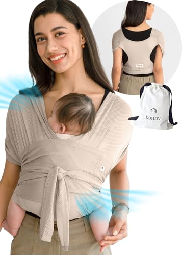 Image of Konny Baby Carrier Flex AirMesh with Head Support- Adjustable, Easy to Wear Baby Wrap Sling, Perfect for Newborn Babies Essentials up to 44 lbs (M-4XL) - Beige