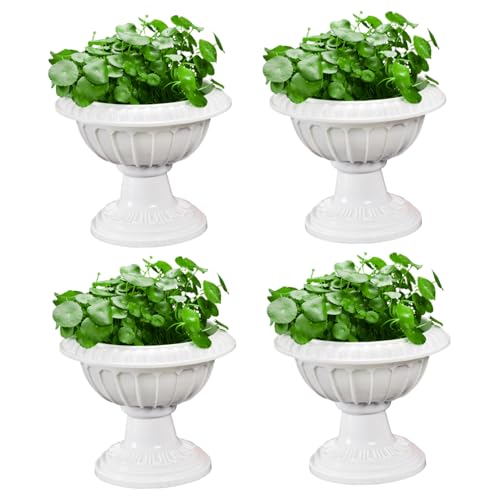 Fioriera a urna da 4 pezzi, fioriera a urna in plastica classica vintage da 8x10 pollici Vasi da fiori leggeri in stile romano per giardino, balcone, casa, cerimonia di matrimonio, bianco, ornamenti