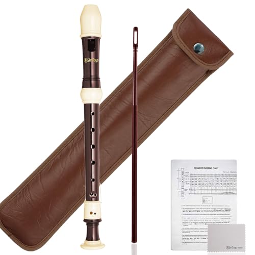 Soprano Recorder German Style C Key ABS 8 Hole Flute w/Leather Bag, Cleaning Rod and Fingering Chart...