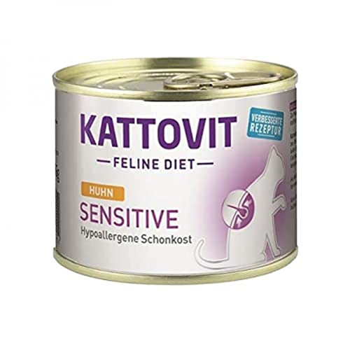Kattovit - Comida húmeda Sensible para Gatos | Alimento dietético para Gatos como pienso Completo, sin Gluten ni Cereales, Comida húmeda para Gatos en Lata, hipoalergénica, para Gatos Adultos | 12 x
