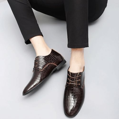 Men's Bright Upper Dress Oxford Shoes Lace-up Genuine Leather Classic Prom Wedding Anti-Slip Rubber Sole Block Heel Low Top Casual2