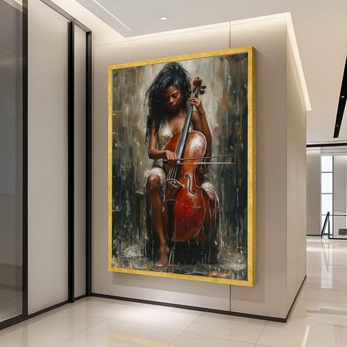 Tableau sur toile violoncelliste 80x120cm déco moderne