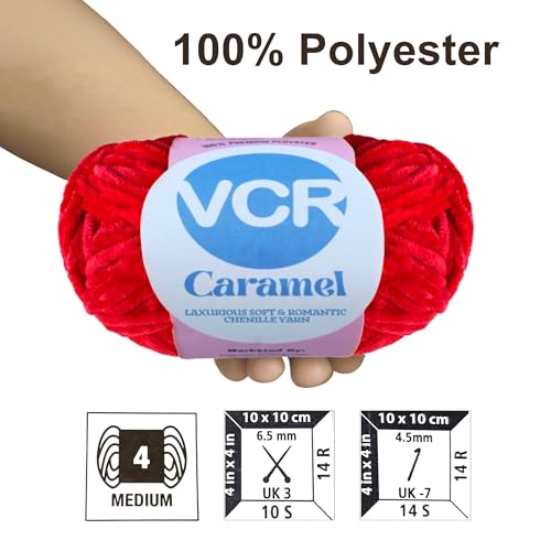 Image of VCR Tomato Red Caramel Yarn, 100 Grams Hank, 115 Meters Length, Premium Polyester Ball for Crochet and Knitting, Soft Crosia Threads, Pack of 1 Yarn, Suitable for DIY Crafts