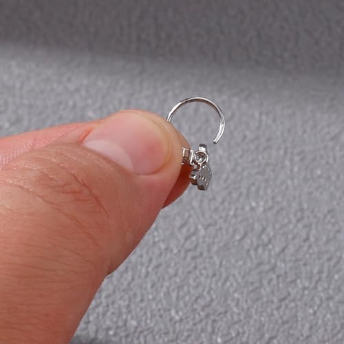 10 Pcs Dangle Nose Stud Rings Hoops, Copper Dainty Star Moon Heart Leaf Flower Dangle Butterfly Nose Hoop Piercing Jewelry for Women Fashion Accessories(Silver)4