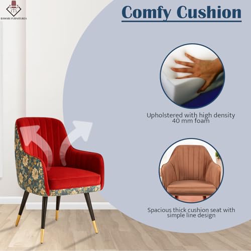 Image of Set of 2 Accent Chair for Living Room | Modern Armchair in Soft Velvet Fabric with Sturdy Legs | Premium Chair for Home Living Room Bedroom Restaurent | (Dual Fabric, Red)