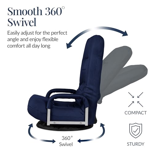 Image of Best Choice Products Swivel Gaming Chair 360 Degree Multipurpose Floor Chair Rocker for TV, Reading, Playing Video Games w /Lumbar Support, Armrest Handles, Adjustable Foldable Backrest - Navy