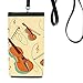 Violin Music Instruments Pattern Phone Wallet Purse Hanging Mobile Pouch Black Pocket