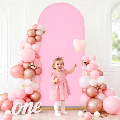 Image of Arch Backdrop Cover 6.6ft Double Color Spandex Wedding Arch Stand Covers for Birthday Party Baby Shower Gender Reveal Boy or Girl Decoration(Pink&Blue)