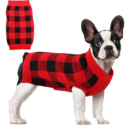 QBLEEV Dog Sweater with Leash Hole, Dog Christmas Sweater Classic Plaid Vest Knitwear Puppy Sweaters Warm Winter Pullover Dog Sweaters Cold Weather Dog Clothes for Small Medium Dogs Girls Boys